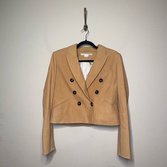 Veronica Beard Nevis Tailored Leather Cropped Blazer - Picture 5 of 10